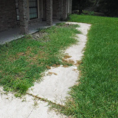 grass growing over walkway in front yard in Ridgecrest neighborhood in Orange Park, FL